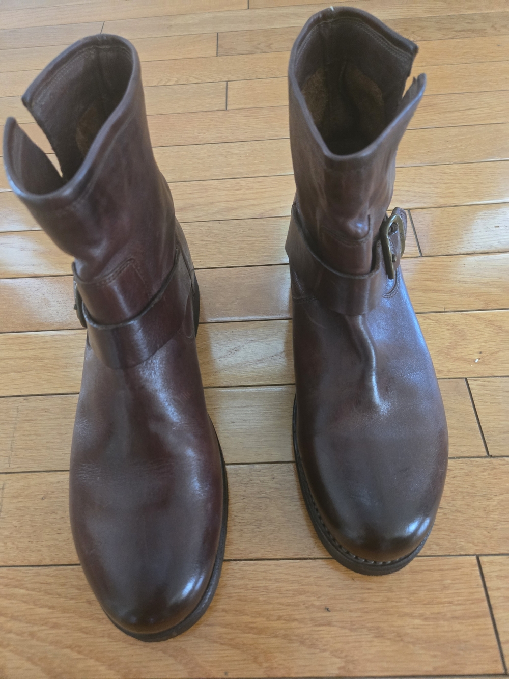 Women's Leather Buckle Ankle Boots in Dark Brown
